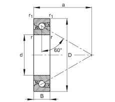 推力角接觸球軸承 BSB035072-2RS-T, 單向，接觸角 a = 60°，限制公差，兩側(cè)唇密封