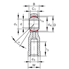 桿端軸承 GIKPSR5-PS, 根據(jù) DIN ISO 12 240-4 標(biāo)準(zhǔn)，特種鋼材料，帶右旋內(nèi)螺紋，免維護(hù)