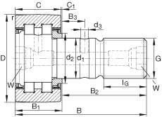螺栓型滾輪 PWKR62-2RS, 軸向引導(dǎo)，滿裝圓柱滾子，兩側(cè)唇密封