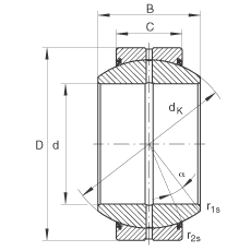 關(guān)節(jié)軸承 GE100-FO-2RS, 根據(jù) DIN ISO 12 240-1 標(biāo)準(zhǔn), 需維護(hù)，兩側(cè)唇密封
