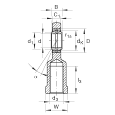 桿端軸承 GIL40-DO-2RS, 根據(jù) DIN ISO 12 240-4 標(biāo)準(zhǔn)，帶左旋內(nèi)螺紋，需維護(hù)，兩側(cè)唇密封