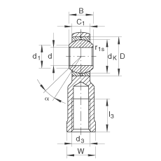 桿端軸承 GIKL20-PB, 根據(jù) DIN ISO 12 240-4 標(biāo)準(zhǔn)，帶左旋內(nèi)螺紋，需維護(hù)