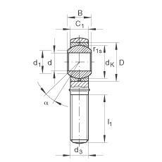桿端軸承 GAKR8-PB, 根據(jù) DIN ISO 12 240-4 標(biāo)準(zhǔn)，帶右旋外螺紋，需維護
