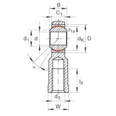 桿端軸承 GIKR5-PW, 根據(jù) DIN ISO 12 240-4 標(biāo)準(zhǔn)，帶右旋內(nèi)螺紋，需維護(hù)