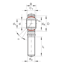 桿端軸承 GAKR10-PW, 根據(jù) DIN ISO 12 240-4 標(biāo)準(zhǔn)，帶右旋外螺紋，需維護(hù)