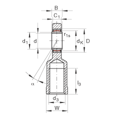 桿端軸承 GIR10-UK, 根據(jù) DIN ISO 12 240-4 標準，帶右旋內(nèi)螺紋，免維護