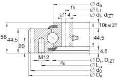 四點接觸球軸承 VSA200744-N, 標(biāo)準(zhǔn)系列 20， 外部的齒輪齒，兩側(cè)唇密封