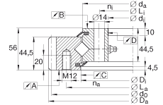 交叉滾子軸承 XSA140744-N, 標(biāo)準(zhǔn)系列 14， 外部的齒輪齒，兩側(cè)唇密封