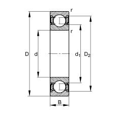 深溝球軸承 6304-2RSR, 根據(jù) DIN 625-1 標(biāo)準(zhǔn)的主要尺寸, 兩側(cè)唇密封