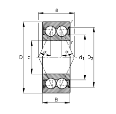 角接觸球軸承 3812-B-2Z-TVH, 雙列，雙側間隙密封，接觸角 α = 25°