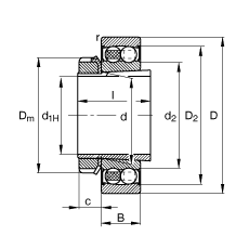 自調(diào)心球軸承 2206-K-2RS-TVH-C3 + H306, 根據(jù) DIN 630 和 DIN 5415 標(biāo)準(zhǔn)的主要尺寸, 帶錐孔和緊定套，兩側(cè)唇密封