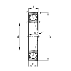 主軸軸承 B7024-C-2RSD-T-P4S, 調(diào)節(jié)，成對安裝，接觸角 α = 15°，兩側(cè)唇密封，非接觸，加嚴公差