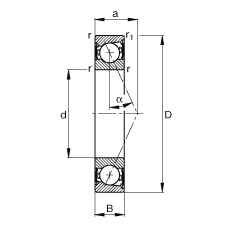 主軸軸承 B71910-E-2RSD-T-P4S, 調(diào)節(jié)，成對安裝，接觸角 α = 25°，兩側(cè)唇密封，非接觸，限制公差
