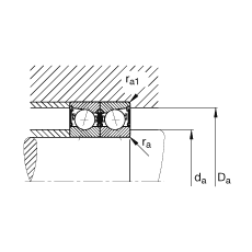 主軸軸承 B71910-E-2RSD-T-P4S, 調(diào)節(jié)，成對安裝，接觸角 α = 25°，兩側(cè)唇密封，非接觸，限制公差