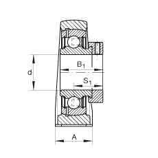 直立式軸承座單元 PAK30, 鑄鐵軸承座，外球面球軸承，根據(jù) ABMA 15 - 1991, ABMA 14 - 1991, ISO3228 帶有偏心緊定環(huán)