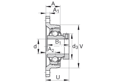 軸承座單元 RCJT1-1/4, 對角法蘭軸承座單元，鑄鐵，根據(jù) ABMA 15 - 1991, ABMA 14 - 1991, ISO3228 帶有偏心緊定環(huán)，R型密封，英制