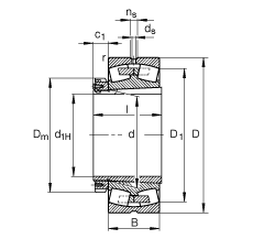 調(diào)心滾子軸承 230/530-B-K-MB + H30/530, 根據(jù) DIN 635-2 標(biāo)準(zhǔn)的主要尺寸, 帶錐孔和緊定套